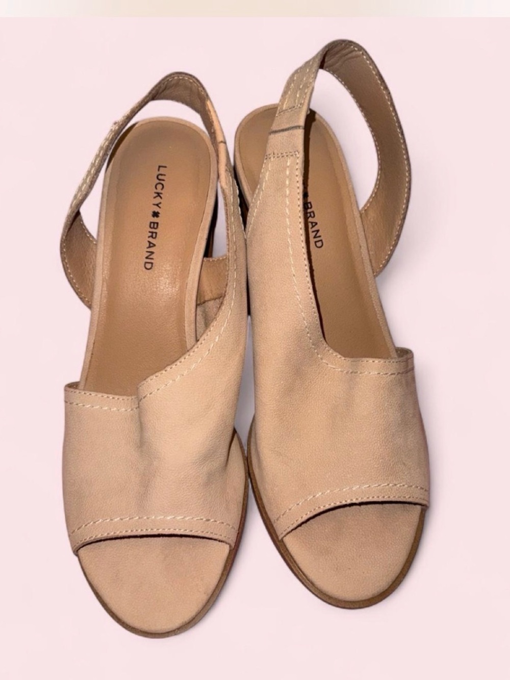 Lucky Brand Neutral Beige Peep-Toe Slingback Sandals
